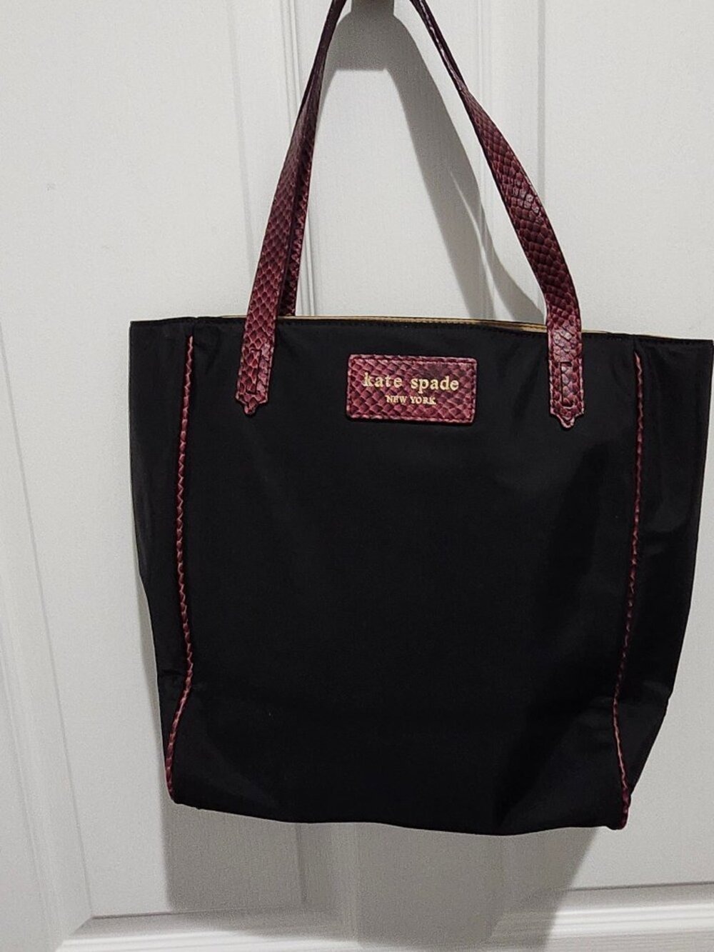 NWOT Kate Spade Black Nylon Tote Bag Pink Burgundy Python Snakeskin Y2K
